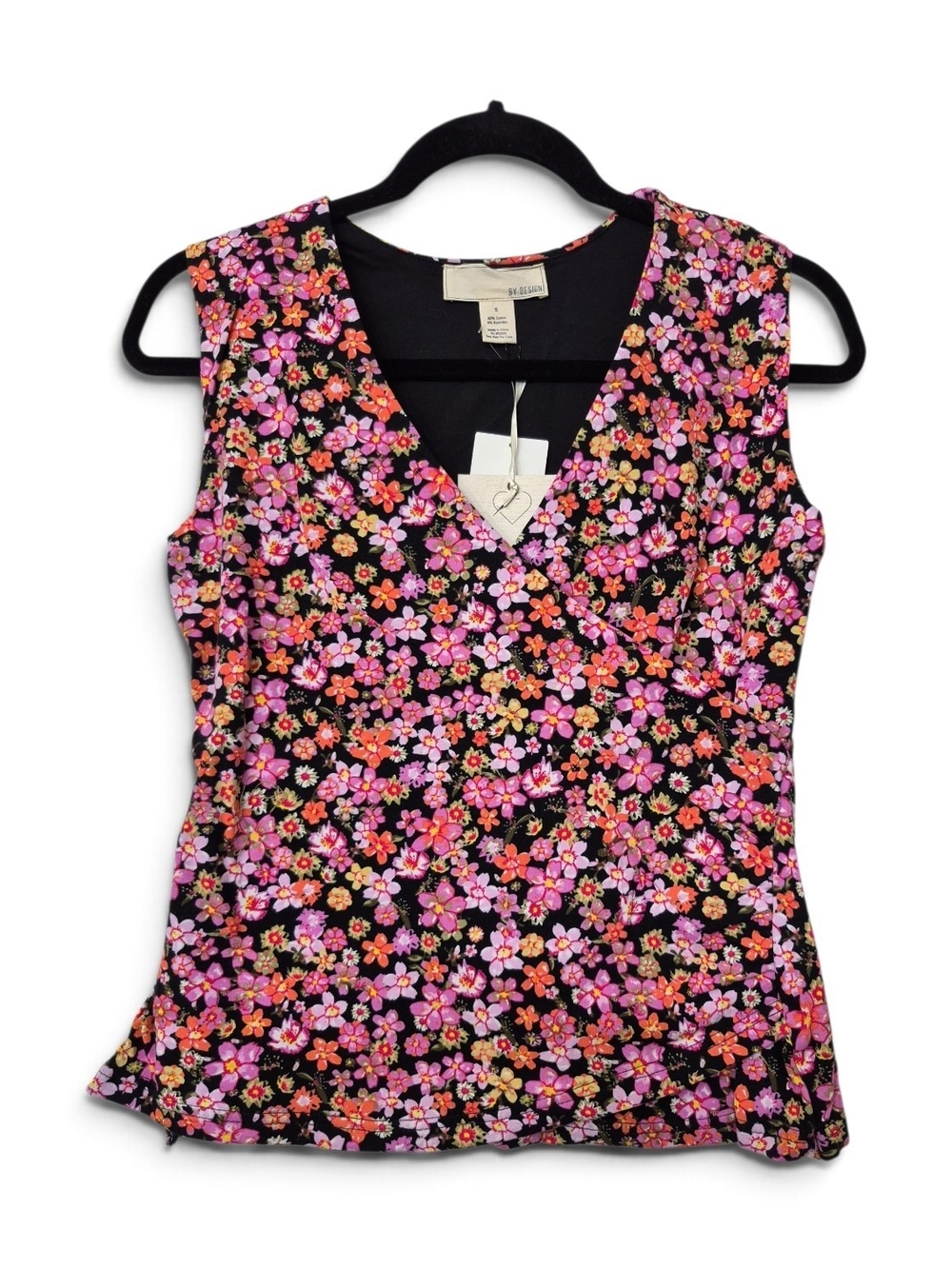 By Design NWT sleeveless floral faux-wrap top Small